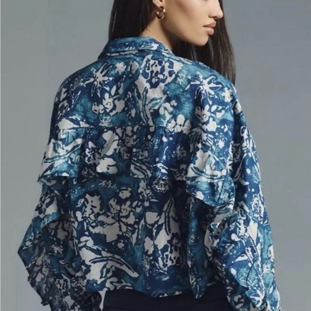 Pilcro Indigo Floral Button-Down Batwing Shirt Xs - Picture 9 of 9
